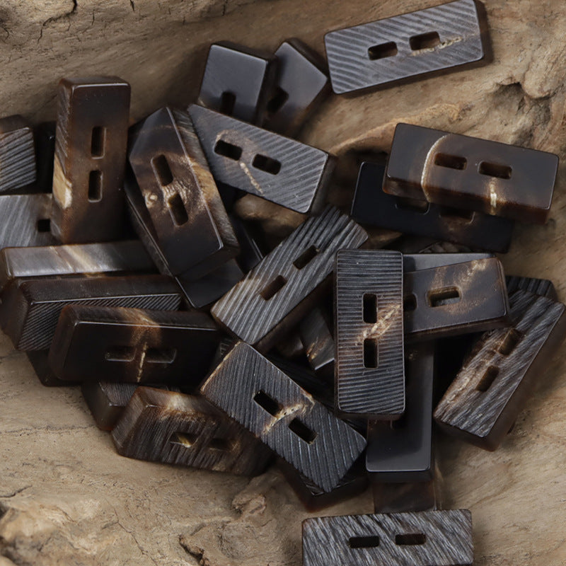 Vintage Rectangular Natural Black Real Horn Two-Hole Toggle Buttons,10PCS Coffee