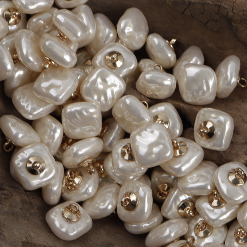 11.5MM Square Colorful Resin Buttons with Metal Shanks for Lady's Shirts 10pcs Champagne