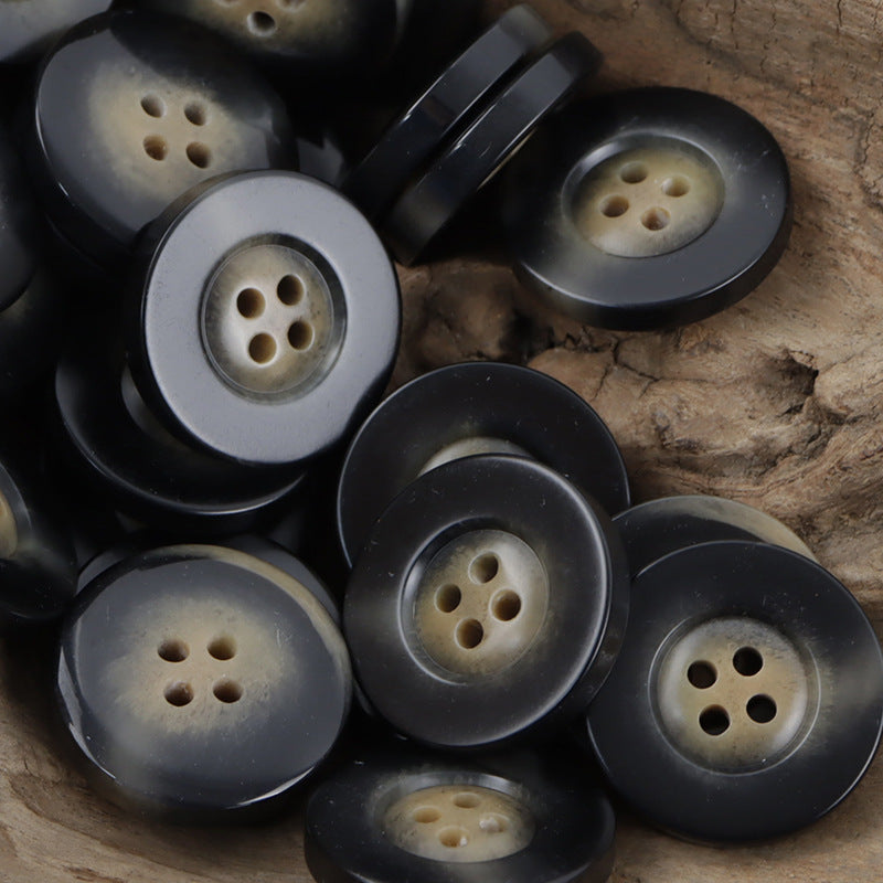 Classic Wide-Edged Resin Buttons Imitating Horn Pattern,50pcs Blue