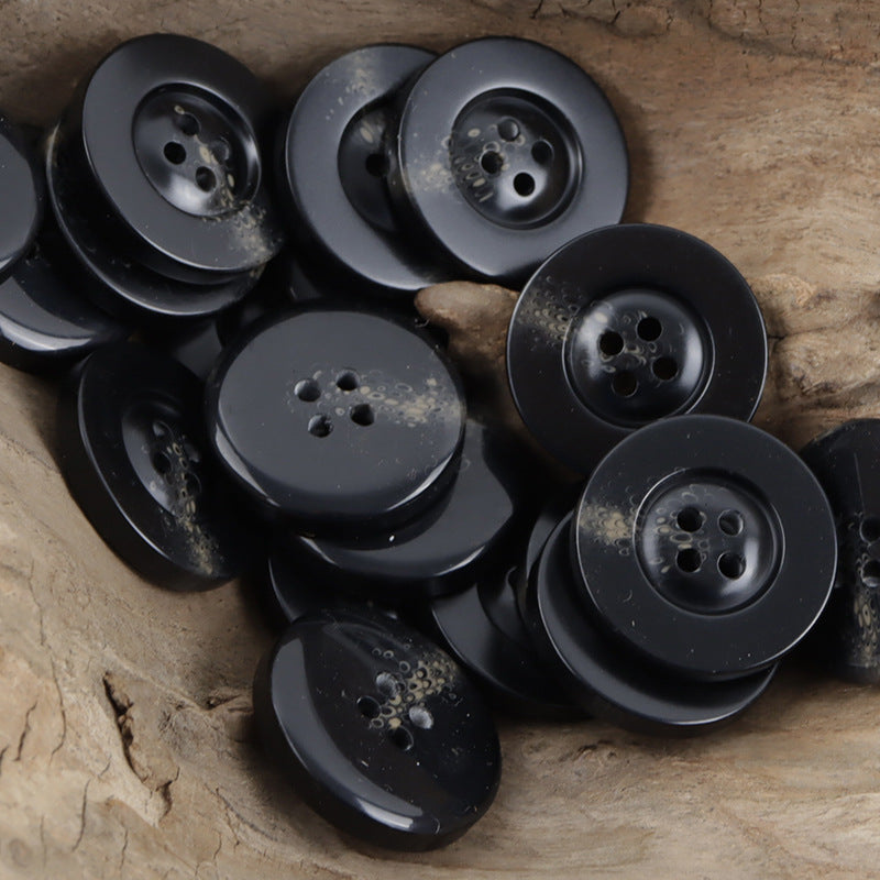 Classic Wide-Edged Resin Buttons Imitating Horn Pattern,50pcs Black
