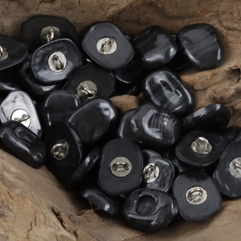 Stone-Shaped Resin Metal Decorative Shank Buttons,10pcs Black