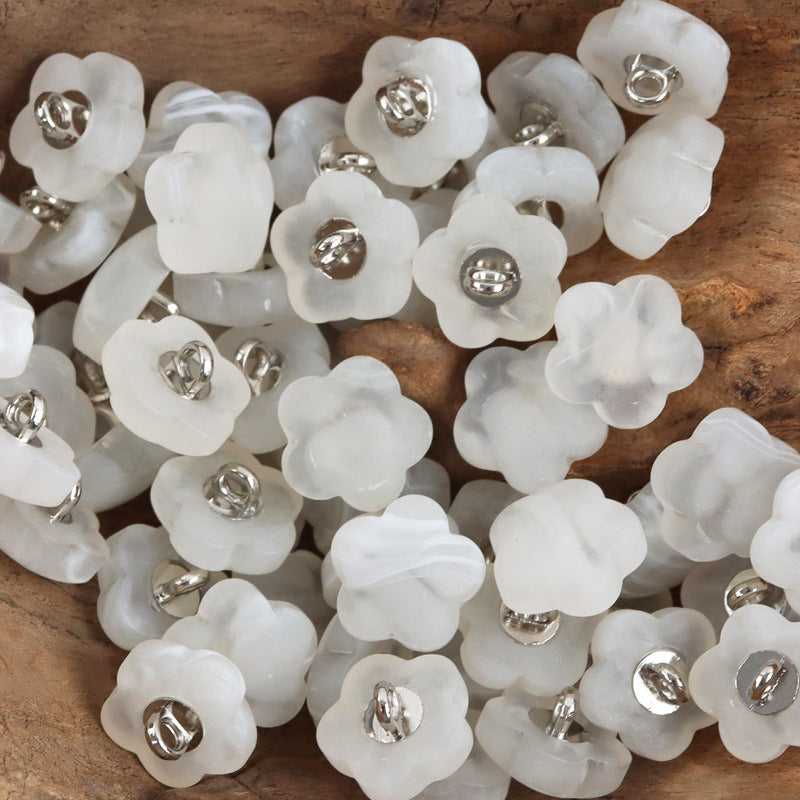 13mm Plum Blossom Matte Resin Buttons for Children's Dress Cufflink 20pcs White