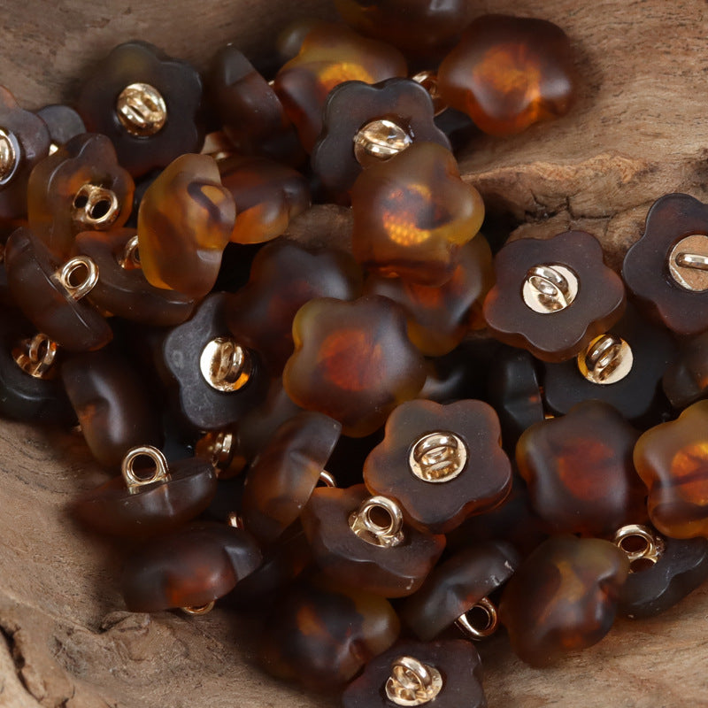 13mm Plum Blossom Matte Resin Buttons for Children's Dress Cufflink 20pcs Coffee