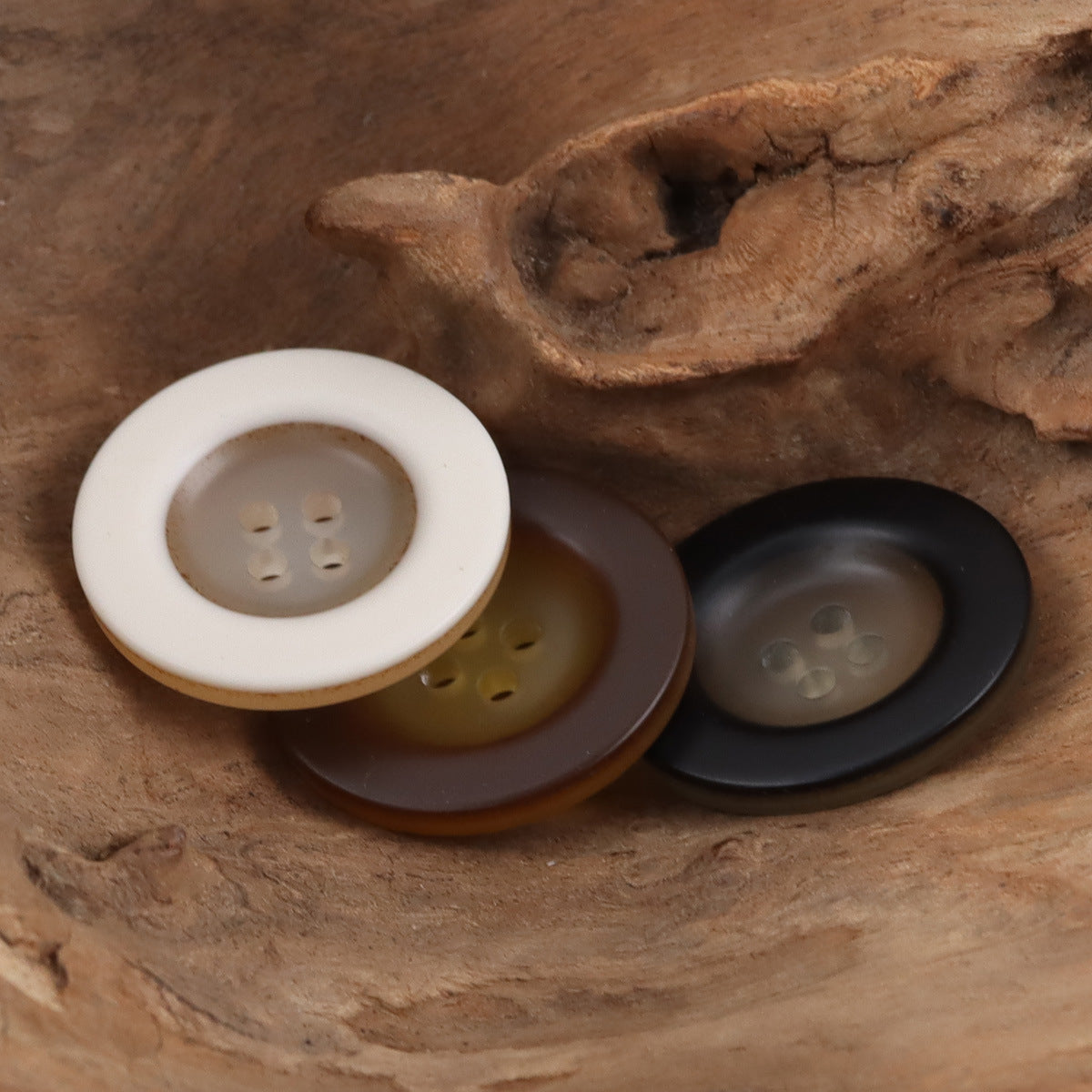 Round 4 Hole Wide-Edged Amber Resin Buttons,20pcs