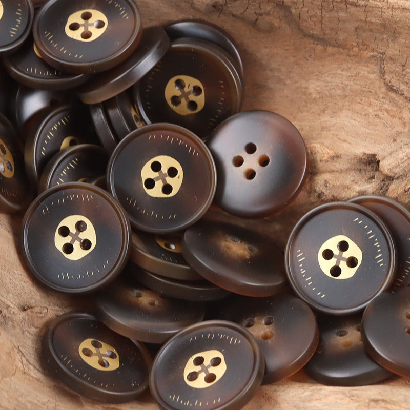 Round 4 Hole Imitation Horn Resin Buttons 20pcs Coffee
