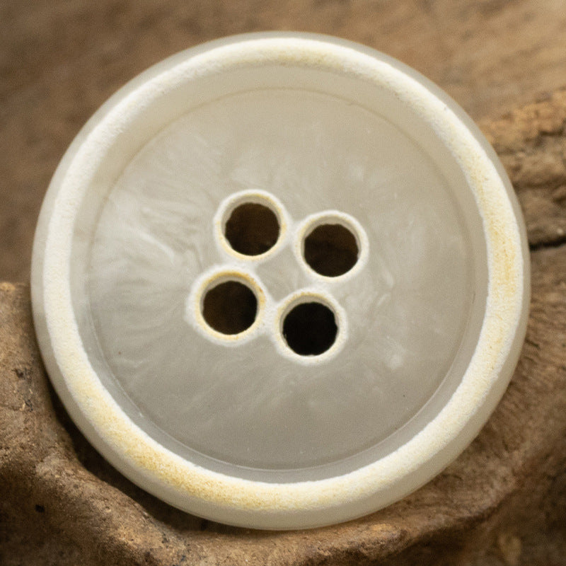 Urea Resin Buttons Imitation Horn Pattern,Round 4 Hole,10PCS Burned White