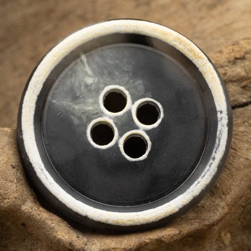 Urea Resin Buttons Imitation Horn Pattern,Round 4 Hole,10PCS Burned Dark Gray