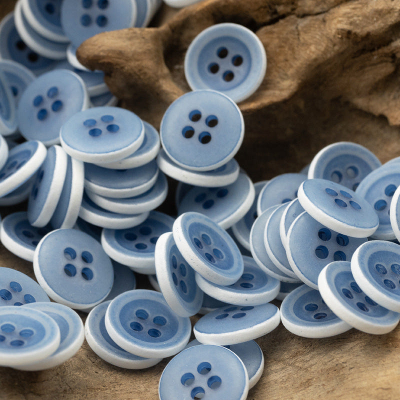 Matte Frosted Urea Buttons Hawaiian Round 20Pcs Sky Blue