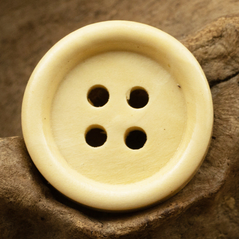 Vintage Round Four-Hole Wooden Buttons 50pcs Light Yellow