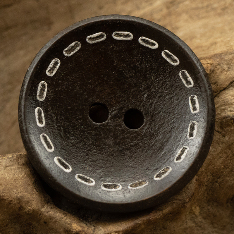 Two-Hole Dotted Wood Buttons Bowl-Shaped 50 Pack Coffee with Dashed Line
