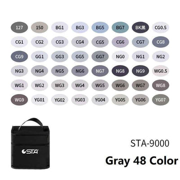 STA Pro Color Marker Plus 48 marqueurs artistiques à l'alcool de ton gris avec sac de transport