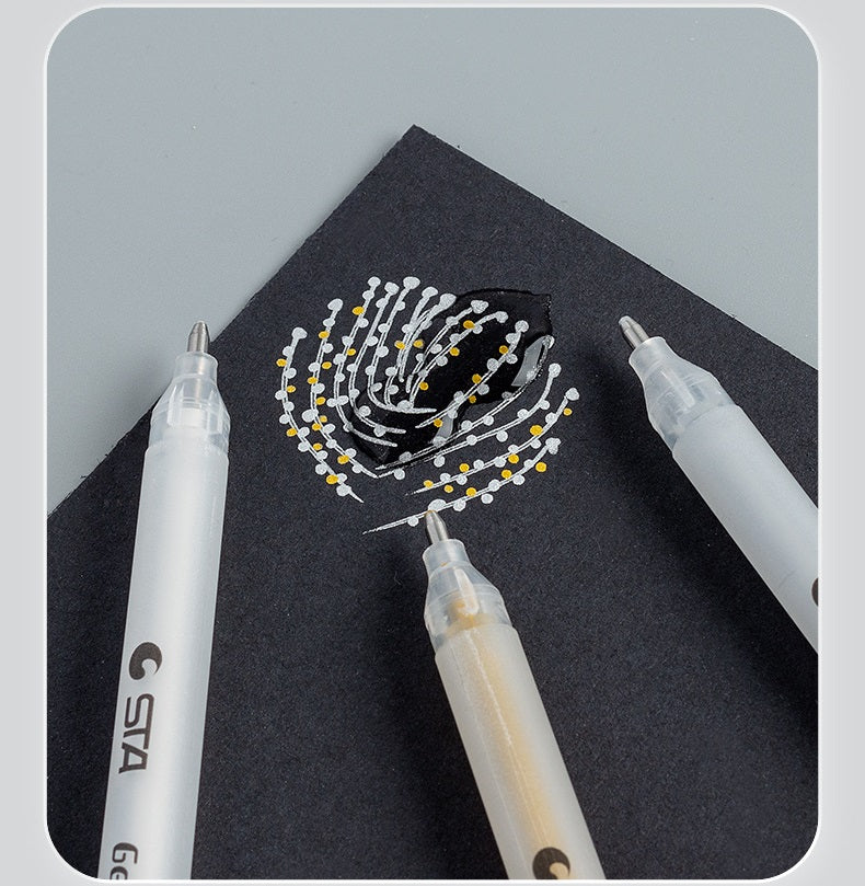 STA Gelly Roll Gel Pen 1mm Bold Tip White Gold Silver Ink 12 Pack