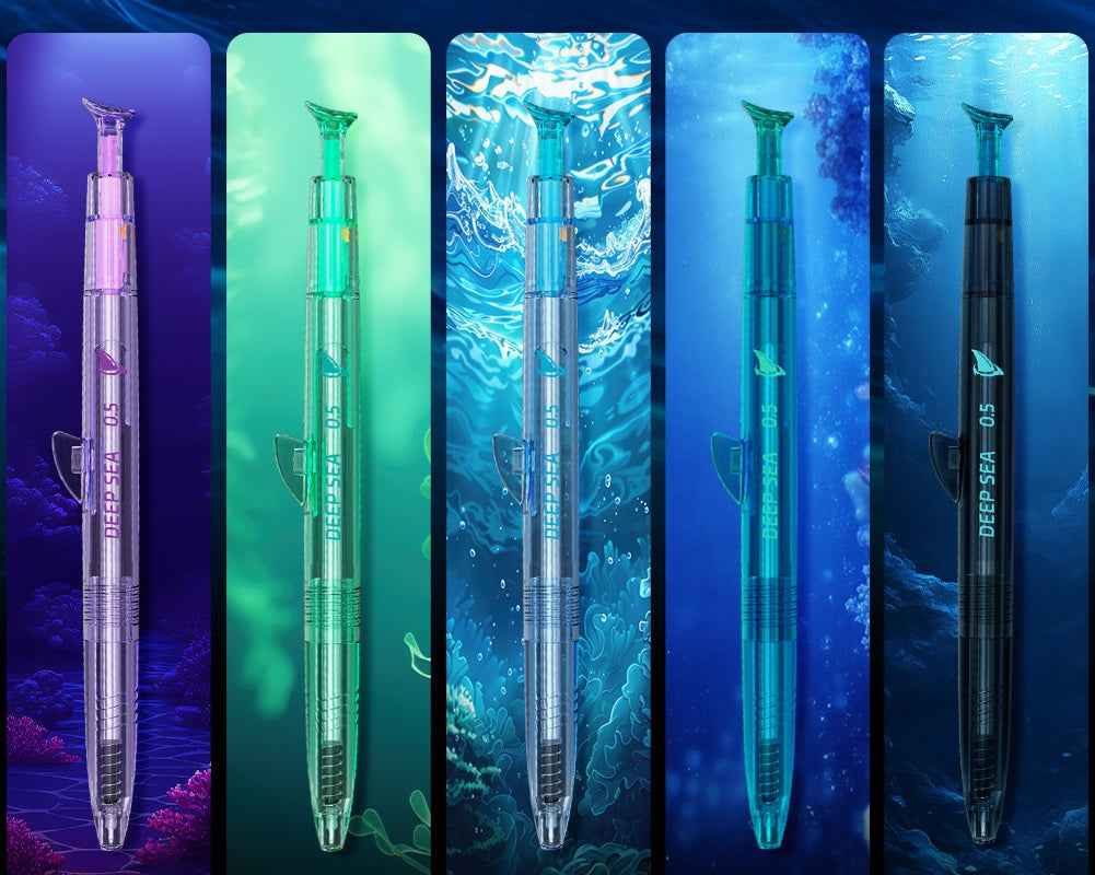 Deep Sea Megalodon Shark Silent Retractable Gel Pens 5-Pack 6 Refills