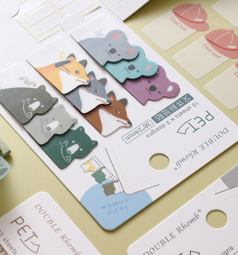 Cute Animal Shaped Sticky Notes & Index Tabs Set 6 Pack