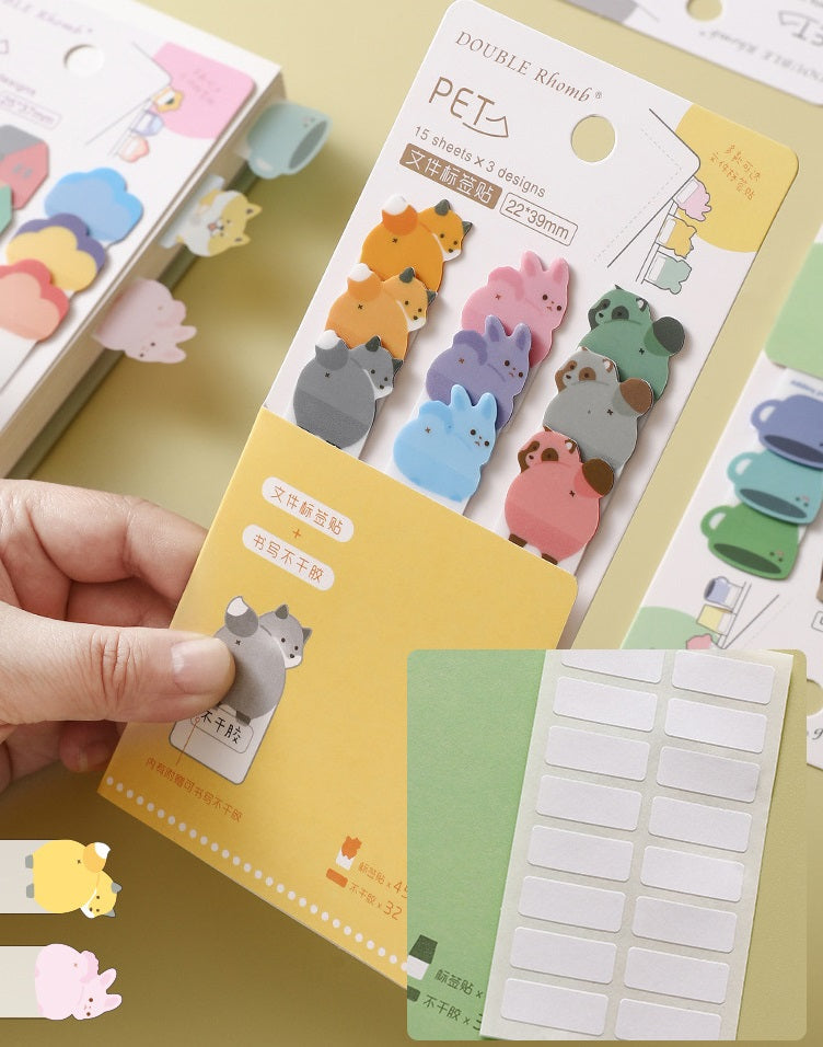 Cute Animal Shaped Sticky Notes & Index Tabs Set 6 Pack