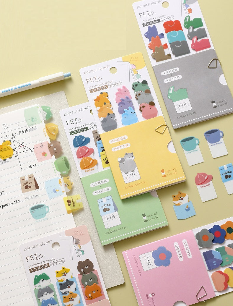 Cute Animal Shaped Sticky Notes & Index Tabs Set 6 Pack
