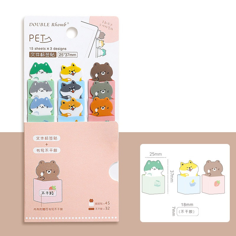 Cute Animal Shaped Sticky Notes & Index Tabs Set 6 Pack