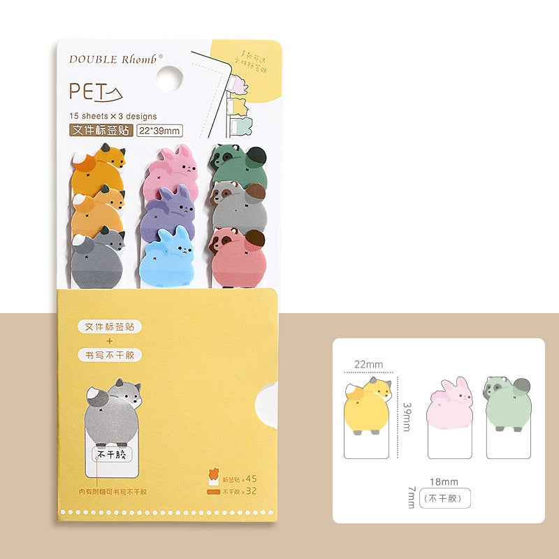 Cute Animal Shaped Sticky Notes & Index Tabs Set 6 Pack