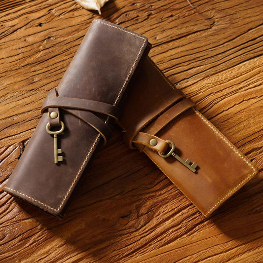 Pochette à stylos enroulable en cuir avec 4 emplacements