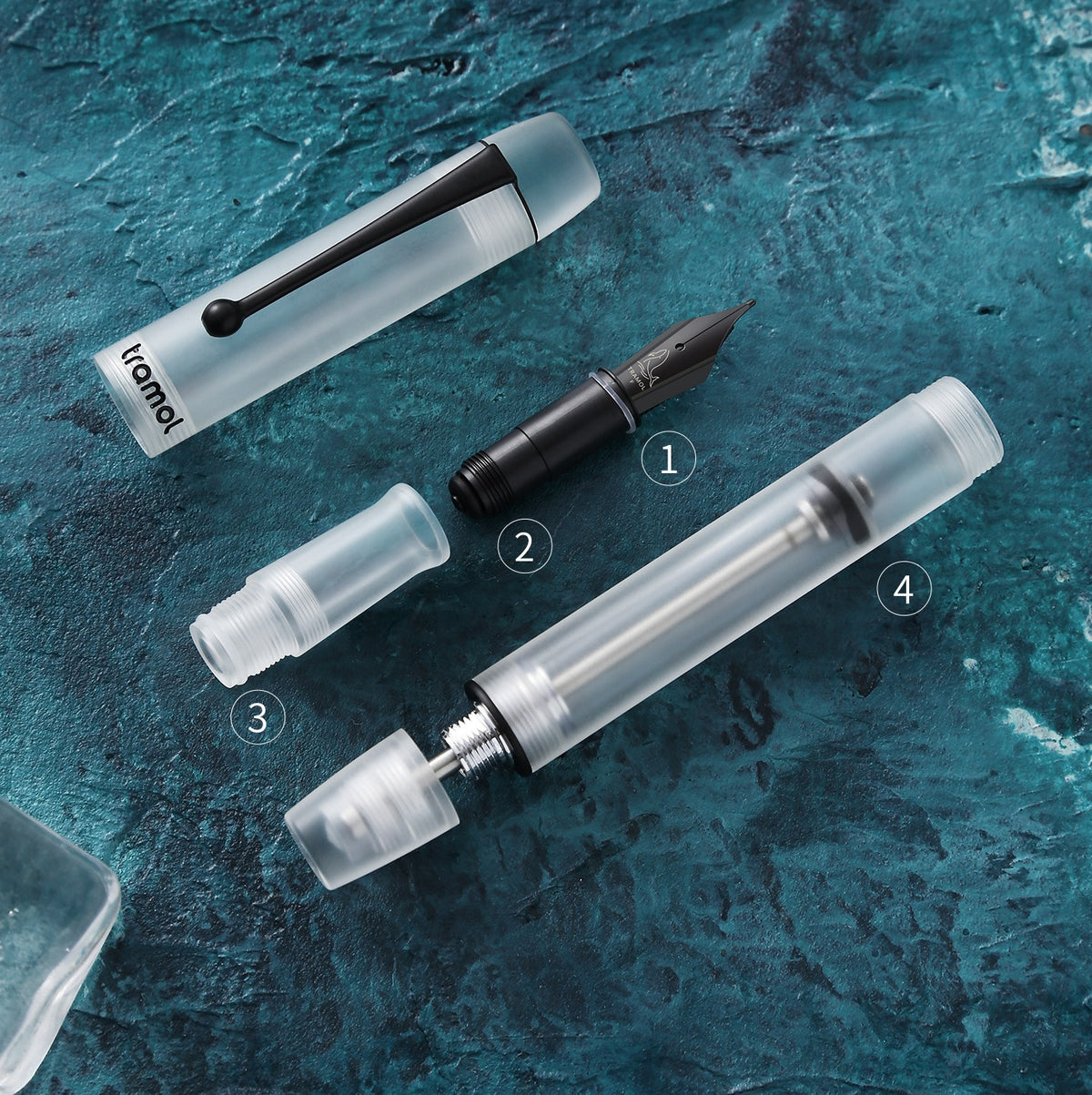 Tramol Vacuum Filling Fountain Pen – Frosted Transparent Acrylic Barrel, High-Capacity Ink, EF/F/M Iridium Nib