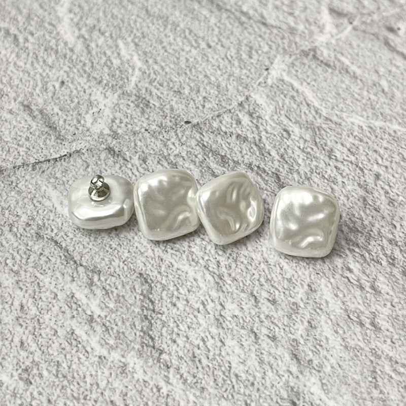 14mm Square Round White Pearl Buttons with Metal Shanks for Women's Shirts 12pcs Square