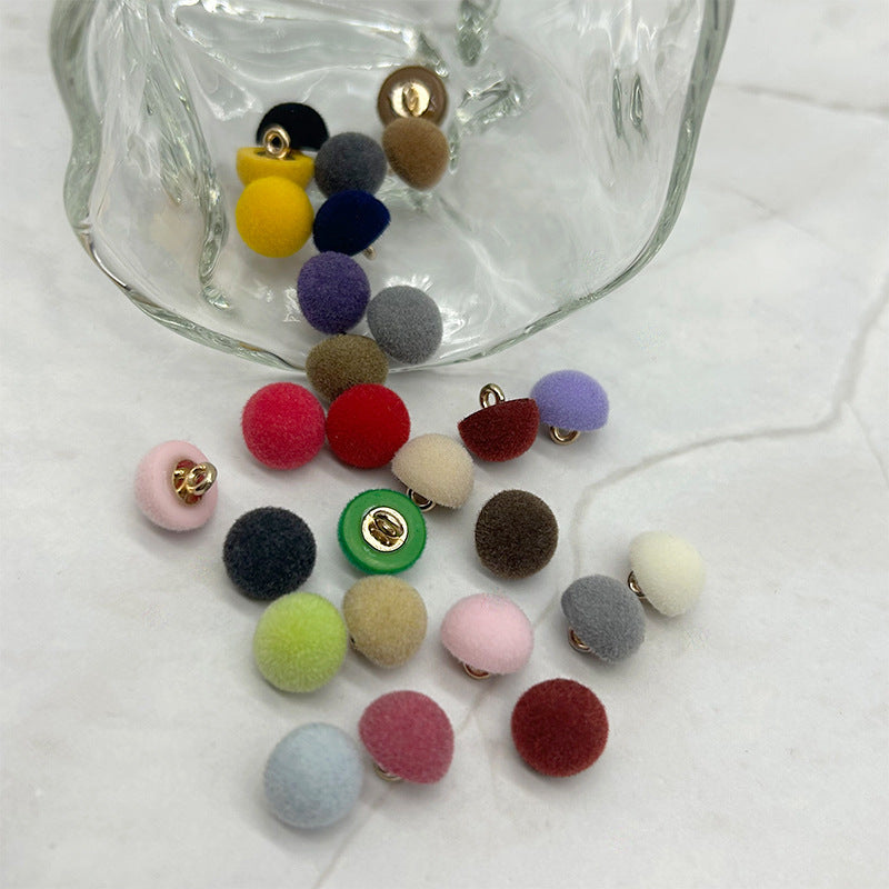 10mm Colorful Flocked Resin Mushroom Buttons with Metal Shanks for Knitwear 120 Pack