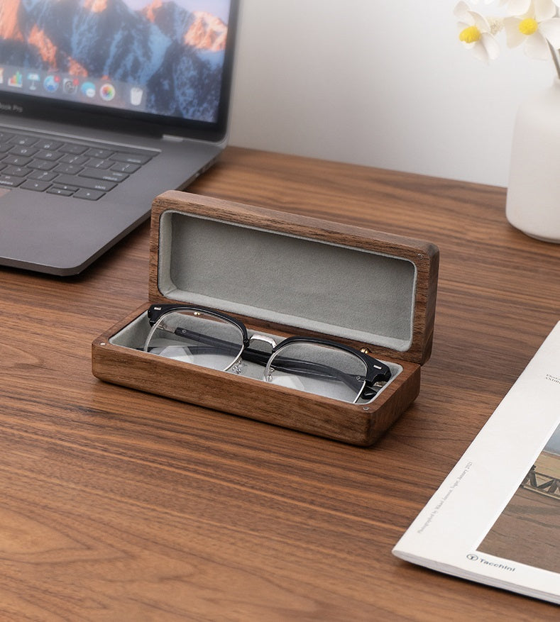 Vintage Solid Wood Eyeglass Case – Hard Shell, Magnetic Snap & Velvet Interior | Walnut or Cherry