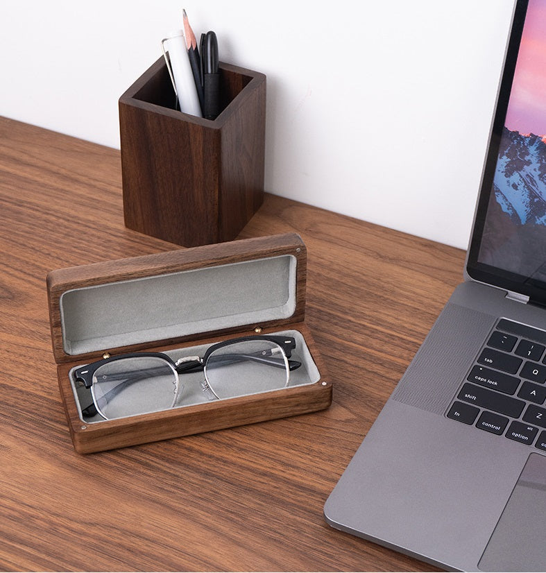 Vintage Solid Wood Eyeglass Case – Hard Shell, Magnetic Snap & Velvet Interior | Walnut or Cherry