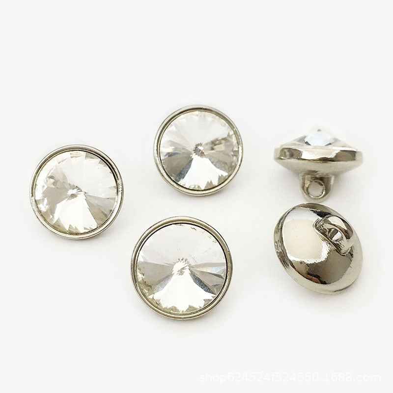 10-20mm Gold/Silver Round Metal Buttons with Cone Rhinestones 20-Pack Silver