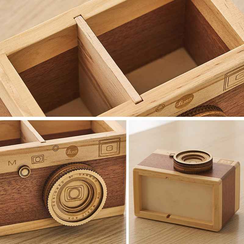 Zakka Camera Wooden Pencil Holder Desktop Organizer