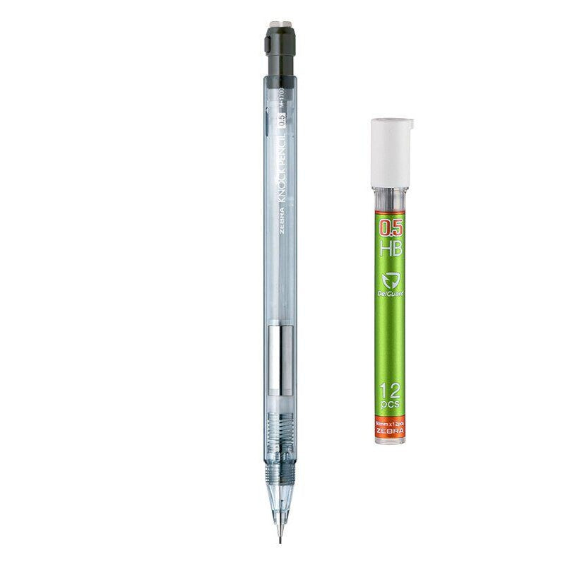 Zebra KNOCK Shake Mechanical Pencil 0.5mm | Classic Colors | Low Center of Gravity | Includes 12 Lead Refills Clear