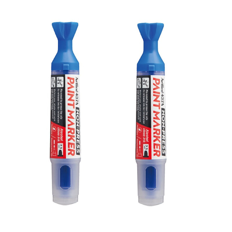 Artline 437A NON-PRESS Paint Markers, 2.3mm Round Tip, 2-Pack Blue