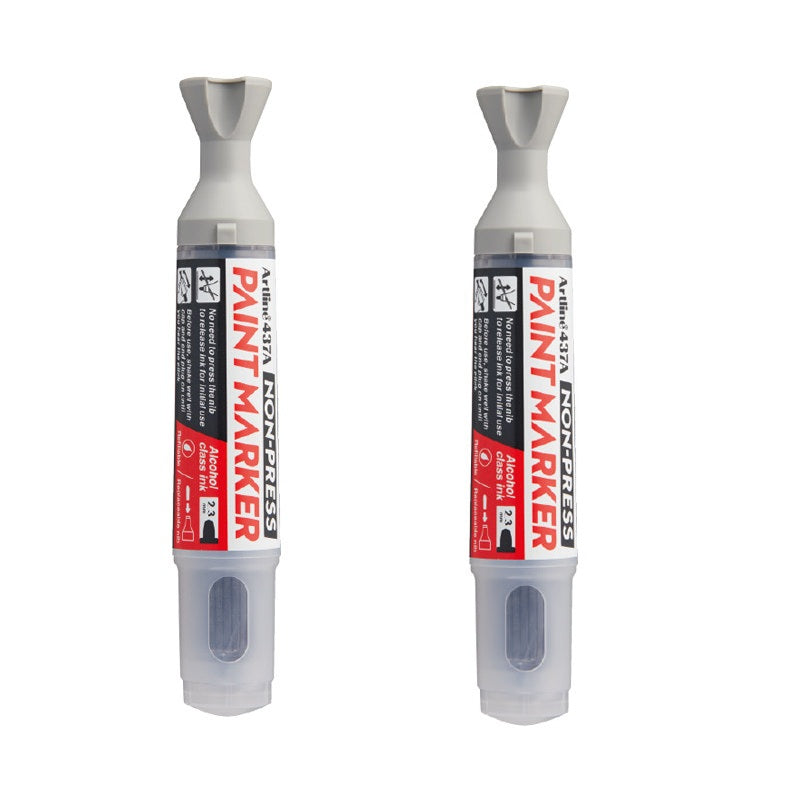 Artline 437A NON-PRESS Paint Markers, 2.3mm Round Tip, 2-Pack Grey