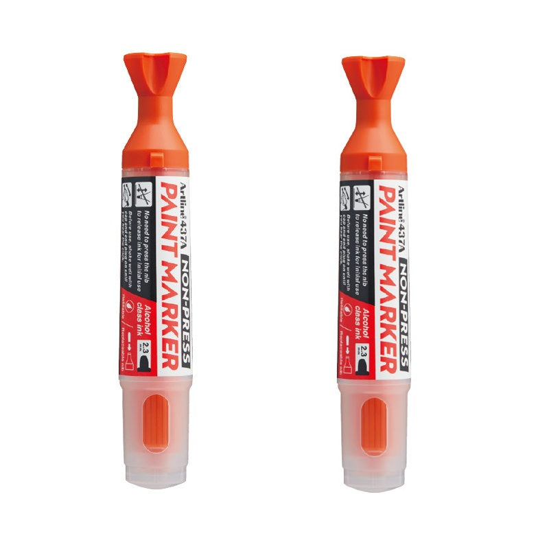 Artline 437A NON-PRESS Paint Markers, 2.3mm Round Tip, 2-Pack Orange