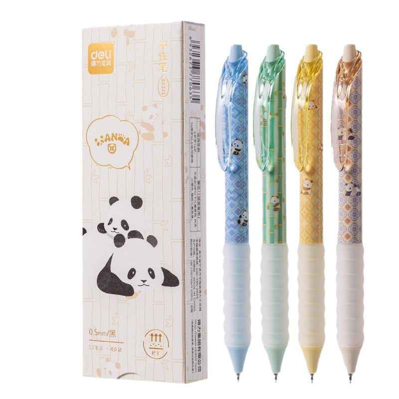 DELI Panda Retractable Gel Pens Soft Grip Black Ink Pens 0.5mm 8 Pack