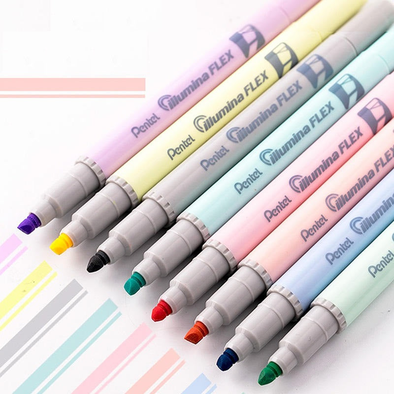 Pentel Dual Highlighter Pastel Illumina Flex Punta Doble 8 Colores