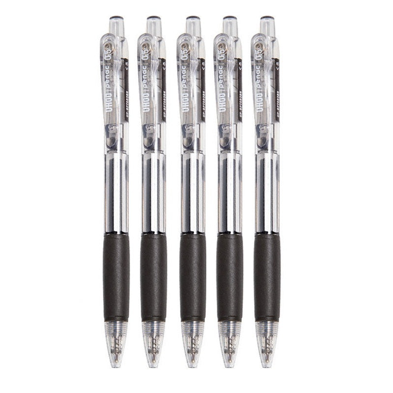Penac UHOO Retractable Gel Pens, 0.5mm RRG Ink, 5-Colour Set 5 Black