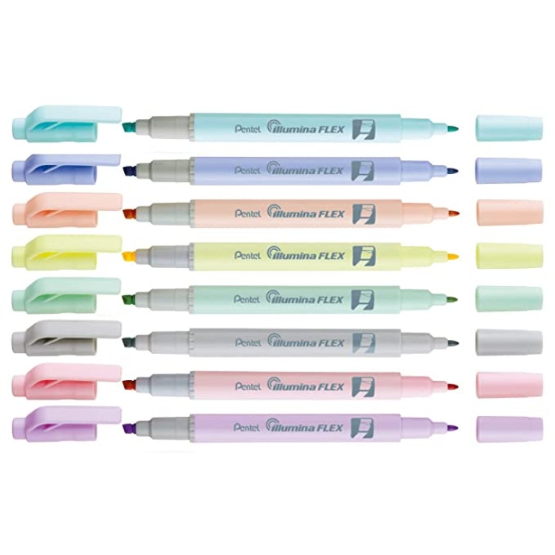 Pentel Dual Highlighter Pastel Illumina Flex Punta Doble 8 Colores
