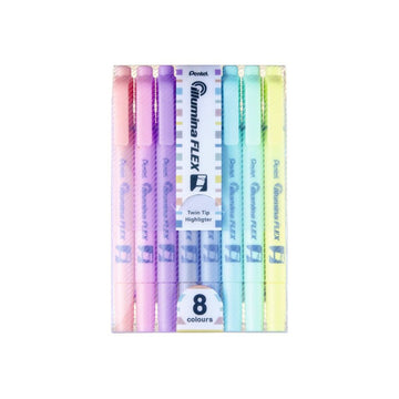 Pentel Dual Highlighter Pastel Illumina Flex Punta Doble 8 Colores