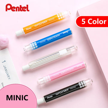 Pentel ZE82 Hi-POLYMER Minic Retractable Eraser, 5-Colour Set