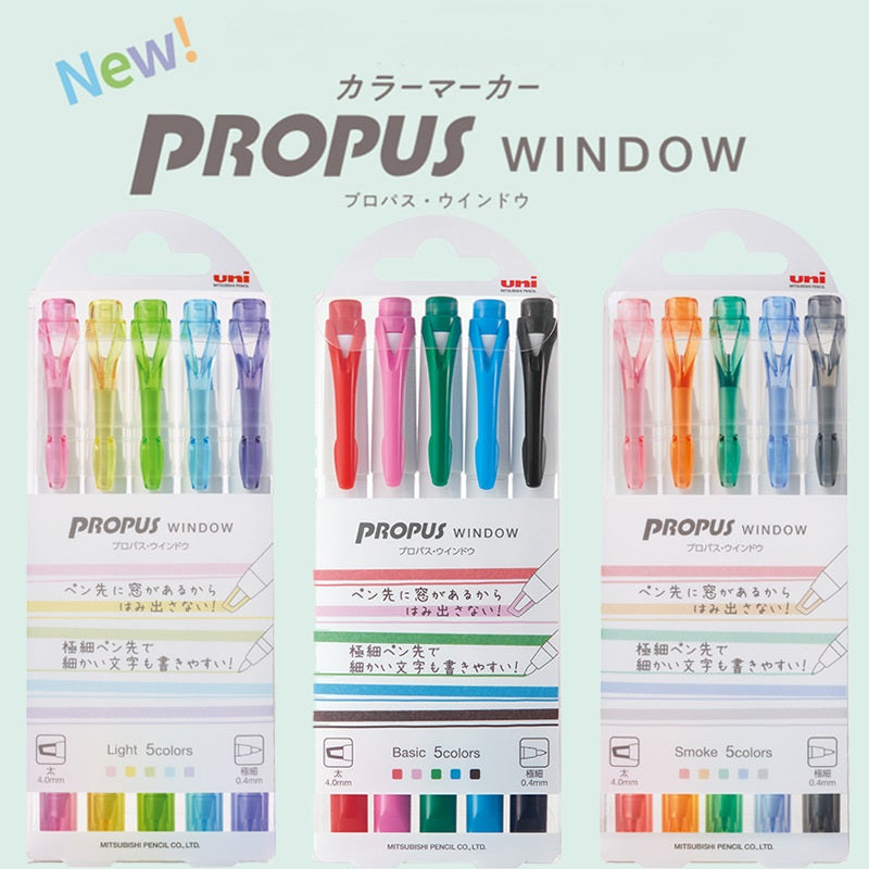 Uni Propus Window - Rotulador resaltador de doble cara, juego de 5 colores