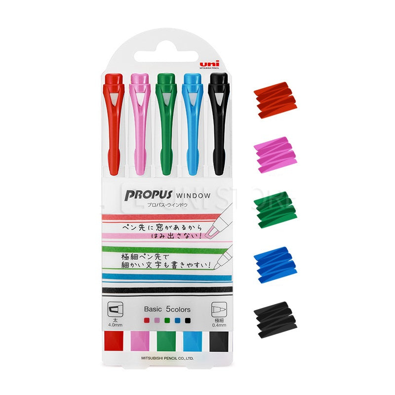 Uni Propus Window - Rotulador resaltador de doble cara, juego de 5 colores