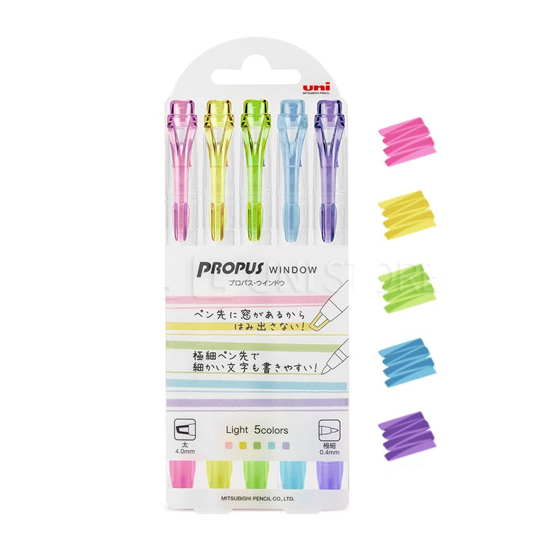 Uni Propus Window - Rotulador resaltador de doble cara, juego de 5 colores