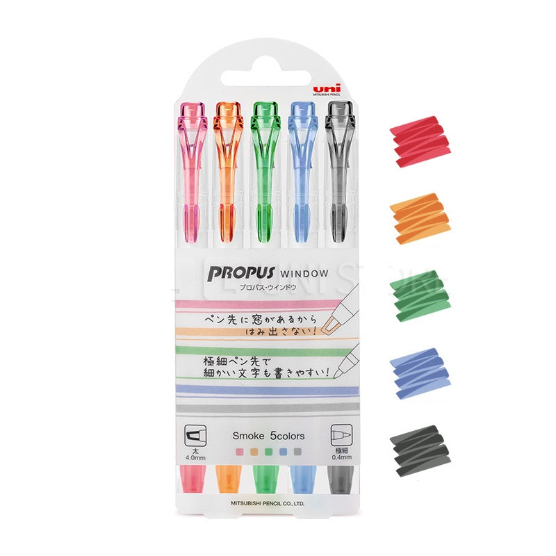 Uni Propus Window - Rotulador resaltador de doble cara, juego de 5 colores