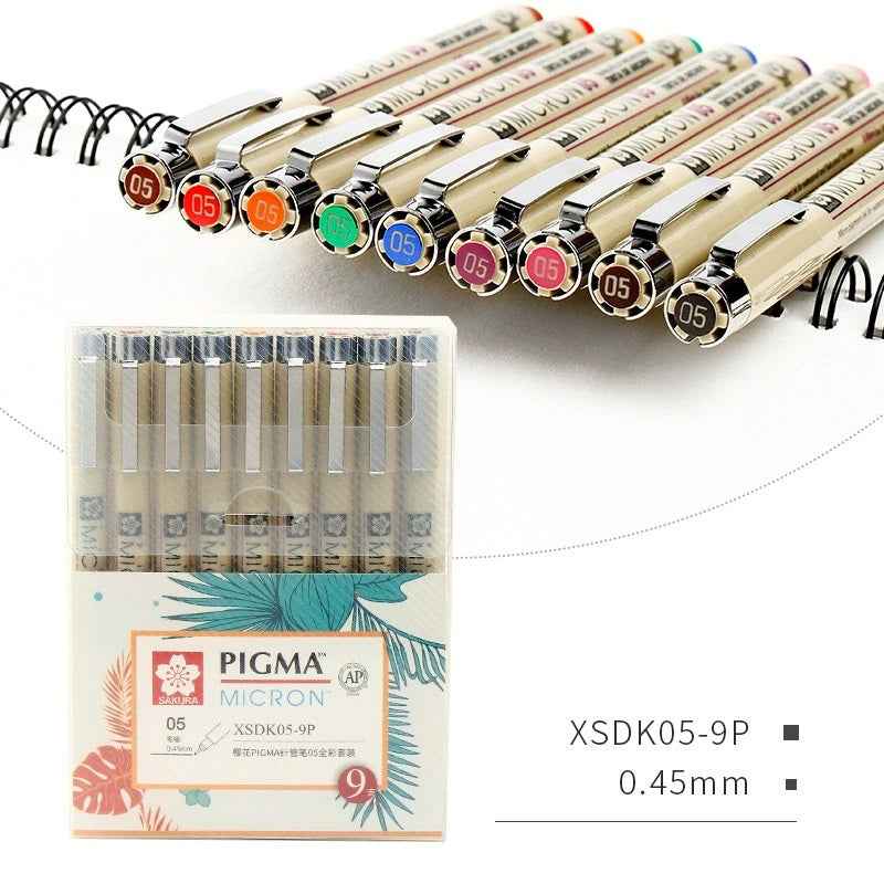 Stylo Sakura Pigma Micron - Taille 05 - 0,45 mm - Paquet de 9 couleurs