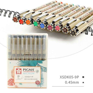 Stylo Sakura Pigma Micron - Taille 05 - 0,45 mm - Paquet de 9 couleurs
