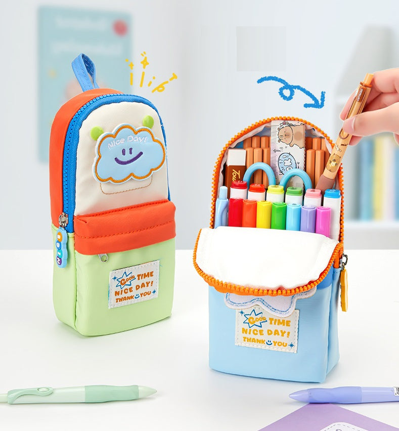 Macaron Color Vertical Pen Pouch - Large Capacity Stationery Bag