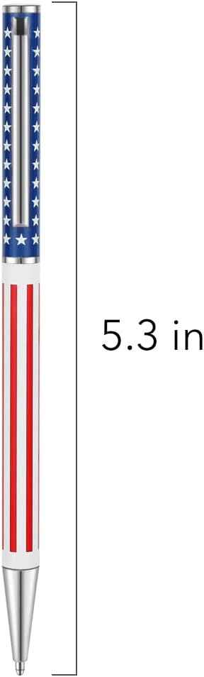 6 stuks slanke metalen intrekbare balpennen, zilver goud patriottische Amerikaanse vlag
