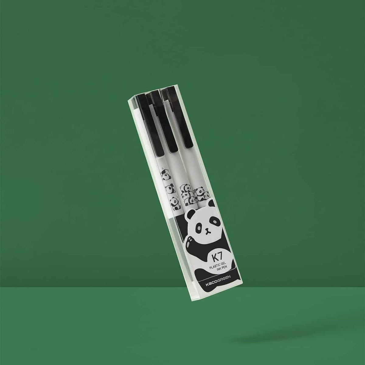 Kaco K7 Stylos à encre gel Panda mignon Encre noire 0,5 mm Pointe fine Lot de 3