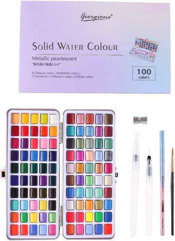 GIORGIONE 100 Solide aquarelverfset met waterpenseelpen